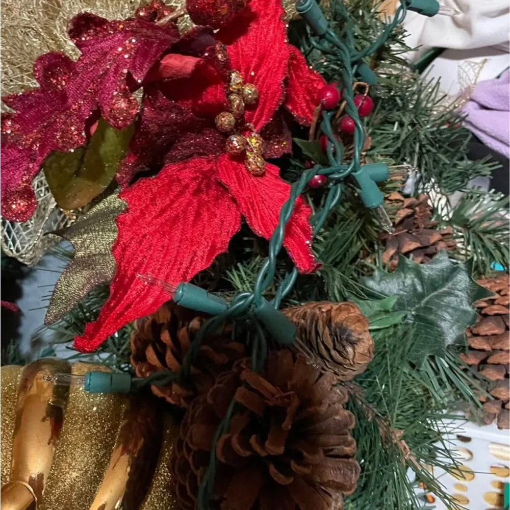 Festive Gold and Red Holiday Wreath